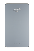 Slim dual-tank electric water heater in silver gray for bathroom use