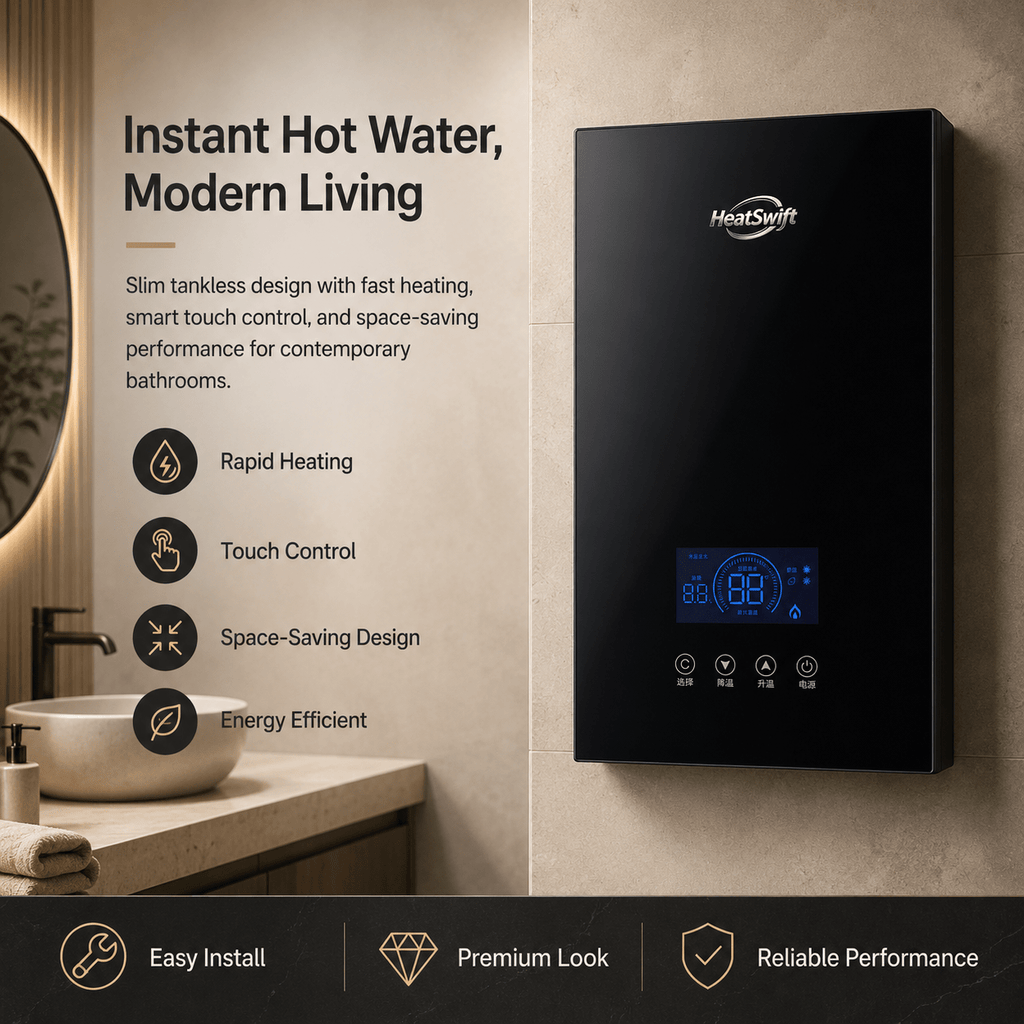 Full - Black Slim Instant Bathroom Water Heater - HeatSwift