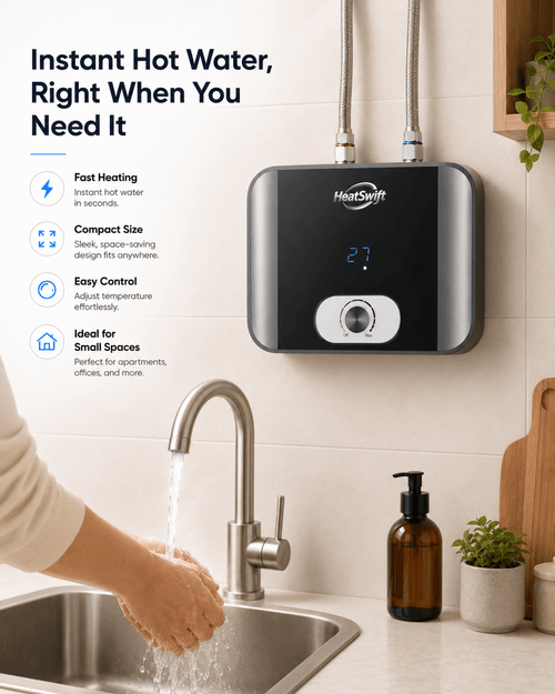 12L Glossy Black Front Mini Tank Water Heater - HeatSwift