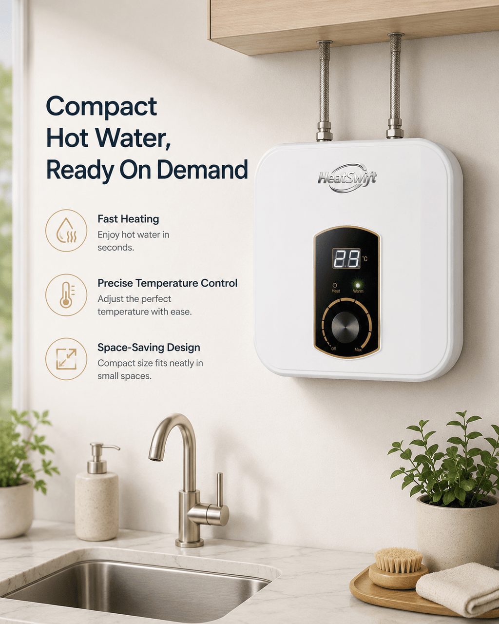 Gold - Trim Vertical Panel Mini Tank Water Heater - HeatSwift