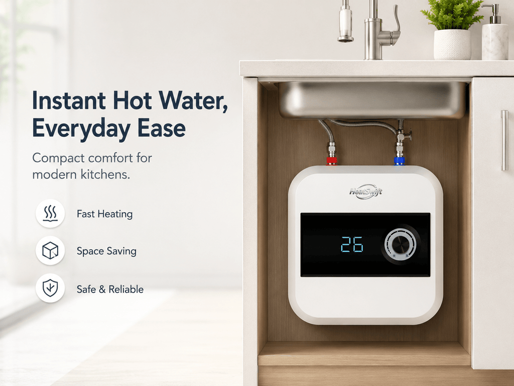 Compact Storage Electric Water Heater for Kitchen & Home - HeatSwift