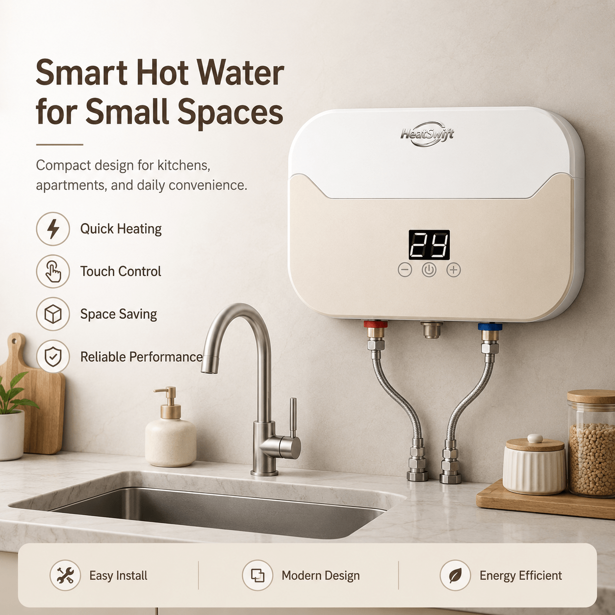 Beige - Panel Instant Electric Water Heater - HeatSwift