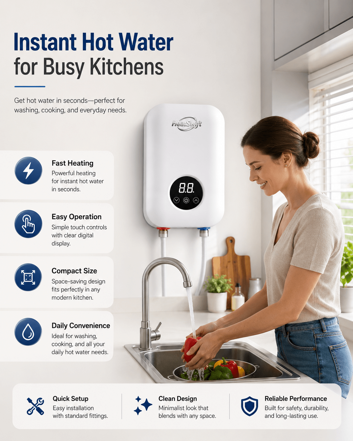 Round - Display Instant Electric Water Heater - HeatSwift