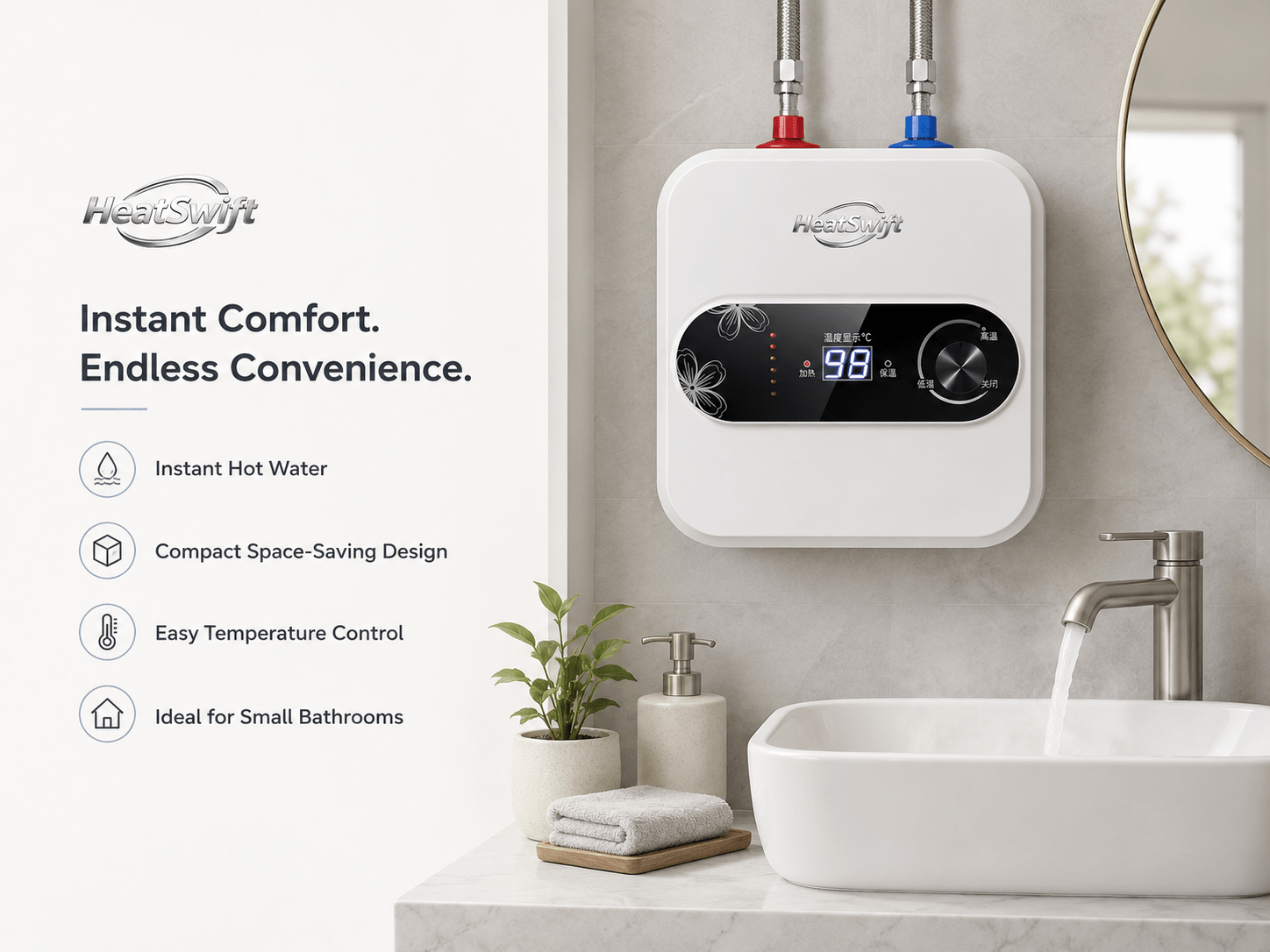 8L Compact Mini Tank Electric Water Heater for Kitchen - HeatSwift